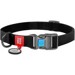 Нашийник для собак Waudog Waterproof, коллартекс, водостійкий, з QR паспортом, пластикова пряжка-фастекс, 23-35х1,5 см, чорний