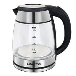 Електрочайник Liberton LEK-6833, Black, 1500W, 1.8л, скло+нерж.сталь, дисковий, індикатор рівня води, захист від перегріву, відключення за відсутності води
