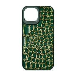 Кожаный чехол для Apple iPhone 14, Harder Crocosaur, зеленый, термополіуретан ТПУ + экокожа с текстурой крокодила, панель, защита корпуса, противоударный, микрофибра, рамка вокру камеры, защита всего корпуса, (ARM76714)