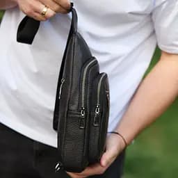 Сумка слінг чоловіча через плече 19х31х7 з натуральної шкіри TIDING BAG 32545 чорна 19 см - мініатюра 6