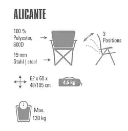 Стілець розкладний High Peak Alicante Dark Grey/Blue (44117) 929561 - мініатюра 2