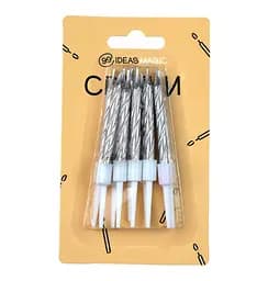 Свічка спіраль металік срібляста 10 шт 6 см