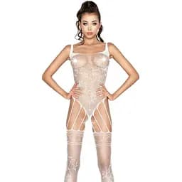 Бодістокінг Passion BS034 комбінезон імітація боді та панчохи S/M/L white