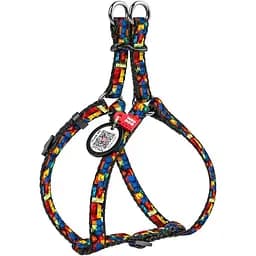 Шлея для котів та дрібних порід собак Waudog Nylon з QR паспортом, малюнок "Блоки", пластиковий фастекс, XS