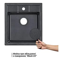 Кухонна мийка Lidz 460x515/200 BLA-03 (LIDZBLA03460515200), Чорний - мініатюра 3