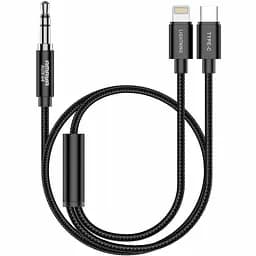 Аудио кабель Aux Amaya AUX-04 (Type-C/Lightning to AUX 3.5mm) (1.2m) Black
