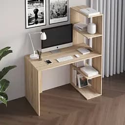 Компьютерный стол Vays M-17 Дуб Сонома, письменный с боковым стеллажем справа, ЛДСП, 120×60×148 см - для дома, учебы