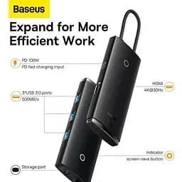 USB-хаб Baseus Lite Series 5-Port Type-C HUB Docking Station Black (WKQX040001) [89299] - мініатюра 9