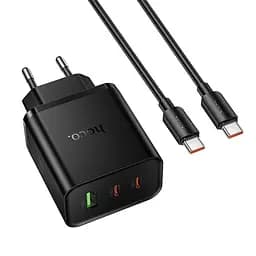 МЗП Hoco N75 Grande 65W QC+PD (1USB-A/2C) + кабель Type-C to Type-C Black - мініатюра 2