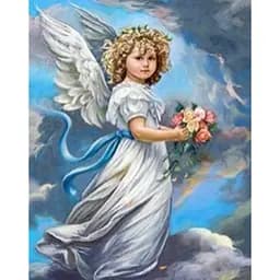 Алмазна мозаїка Алмазна вишивка ікона на підрамнику Ангел з квітами 40 * 50 см