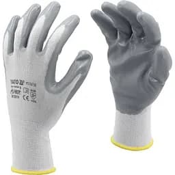 Рукавички робочі Yato оливостійкі з нейлону і нітрилу розмір 9 біло-сірі (YT-74739)