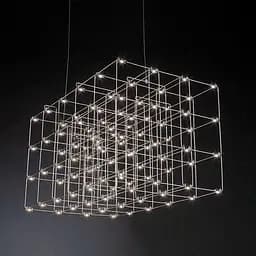 Срібна геометрична люстра у формі паралелепіпеда 120*60*60 см | Арт. MJ 199-1200*600*600 CH | Line F