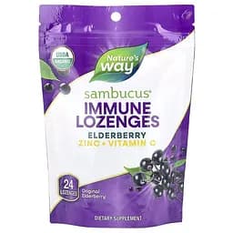 Екстракт чорної бузини, цинк і вітамін C Nature's Way Sambucus Immune Lozenges, 24 льодяники для підтримки імунної системи