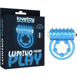 Двойное кольцо для пениса с вибрацией Lovetoy Lumino Play голубой