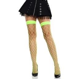 Чулки в большую сетку Leg Avenue Fence Net Thigh Highs Neon Green, One Size