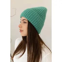 Теплая женская шапка Ангора Лили с флисовой подкладкой Мятный