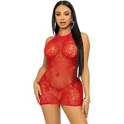 Міні-сукня Leg Avenue Rhinestone halter mini dress Red One size