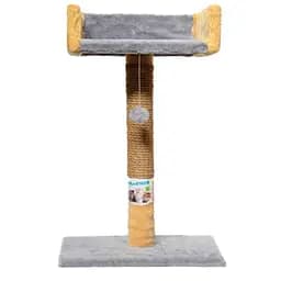 Когтеточка Пухнастики для кошек столбик с диваном джут серый 30×33×50 см