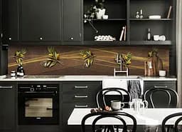 Кухонний фартух Золота оливка Лінії ПВХ для декору 60х300 см. Абстракція Коричневий Happy Pocket Z183742 - мініатюра 6