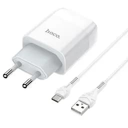Зарядний пристрій Hoco 1USB C72A 2.1A White + USB Cable Type-C