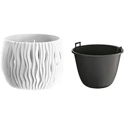 Горщик для квiтiв Prosperplast Sandy Bowl круглий з вкладишем, 180 мм, білий (22981-449) - мініатюра 2