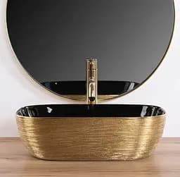 Умивальник Rea Belinda brushed gold black накладний REA-U8780, Золотий - мініатюра 5