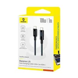 Кабель Baseus Lit Button-Control Fast Charging Data Cable USB-C to USB-C 100W 1 м Чорний - мініатюра 2