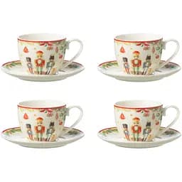 Комплект чашек с блюдцем J-line рождественские с щелкунчиком 4 шт. (49321)