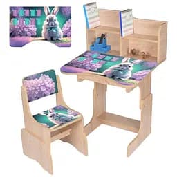 Дитяча парта Bambi N 2071-1-3 Зайченя з таблицею множення та стільчиком дуб сонома