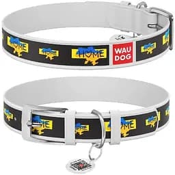 Нашийник для собак Waudog Design шкіряний з QR паспортом малюнок Дім M