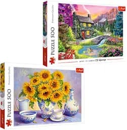 Набір Пазли - (500 + 500 елм.) - "Гірська ідилія" + "Соняшник"
