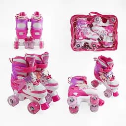 Ролики, размер 34-38, розовый, PU колеса, светятся, диаметр колес 4.5 см, в сумке