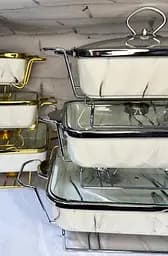 Набір з 3-х мармітів керамічних прямокутних Kitchen з кришками із скла Біло Сріблястий - мініатюра 4