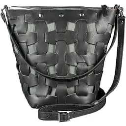 Шкіряна плетена жіноча сумка Пазл M чорна Krast