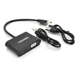 Конвертор-переходник HDMI (папа) на VGA (мама) + HDMI (мама) + 3.5 мм VEGGIEG H-V500 25cm - мініатюра 1