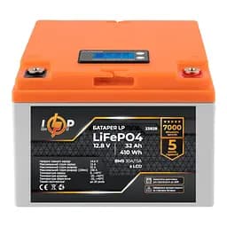 Акумулятор LP LiFePO4 12,8V - 32 Ah (410Wh) (BMS 30А/15A) пластик LCD для ДБЖ