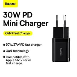 Адаптер-блок живлення мережевий Baseus GAN3 Fast Charger 30 W (CCGN010101) чорний - мініатюра 7