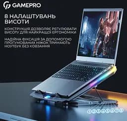 Охолоджувальна підставка для ноутбука до 17,3 дюйма GamePro GPCP-1040 RGB 2xUSB 8xfans - мініатюра 7