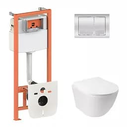 Набор: Qtap Jay Ultra Quiet унитаз подвесной QT07335177W + Nest комплект инсталляции 4в1 (квадратная клавиша Chrome) QT0133M425 + M06028CRM