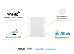 ASUS Маршрутизатор ExpertWiFi EBM68 2PK white AX7800 3xGE LAN 1x2.5GE WAN 1xUSB3.2 WPA3 OFDMA MESH - мініатюра 2