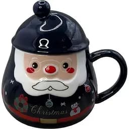 Новорічна кружка Olens Різдвяний помпон з кришкою керамічна 350 мл Синя