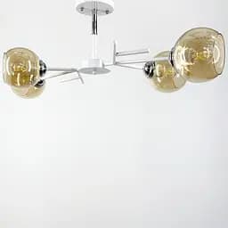 Люстра на 4 янтарних плафони в білому корпусі 75х22 см | Line F | Арт. 088N/4 WT+CH+AM