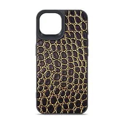 Кожаный чехол для Apple iPhone 15, Harder Crocosaur, черный, термополіуретан ТПУ + экокожа с текстурой крокодила, панель, защита корпуса, противоударный, микрофибра, рамка вокру камеры, защита всего корпуса, (ARM76695)