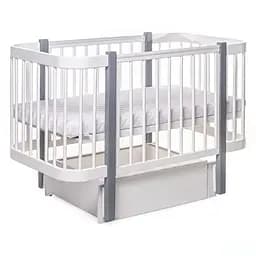 Детская кроватка Бук Рассвет с ящиком, маятниковый механизм бело-серый