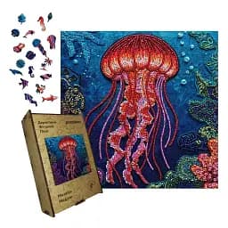 Дерев'яний фігурний пазл Мозаїка Медузи, А5, Картонна коробка 35 елементів