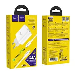 Мережевий зарядний пристрій Hoco C80A Rapido PD20W + QC3.0 charger set Type-C to Type-C ( EU ) Білий - мініатюра 3