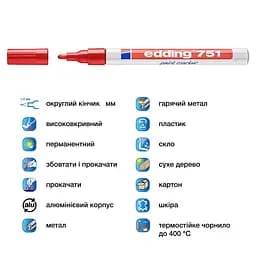 Маркер Edding Paint e-751 1-2 мм круглий червоний (e-751/02) - мініатюра 4