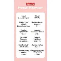 Бездротові навушники Lenovo LP 40 Pro Bluetooth 5.0 - мініатюра 8