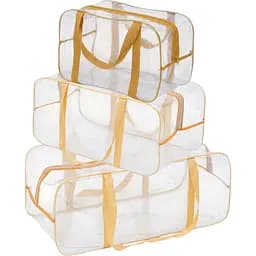 Набор прозрачных сумок в роддом: размер размер М 40х25х20 см + размер L 50х25х30 см + розмір XL 60х25х30 см (бежевые)