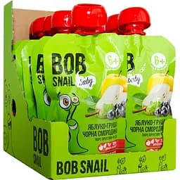 Пюре фруктове Bob Snail Яблуко-груша-чорна смородина, гомогенізоване 900 г (10 шт. по 90 г)